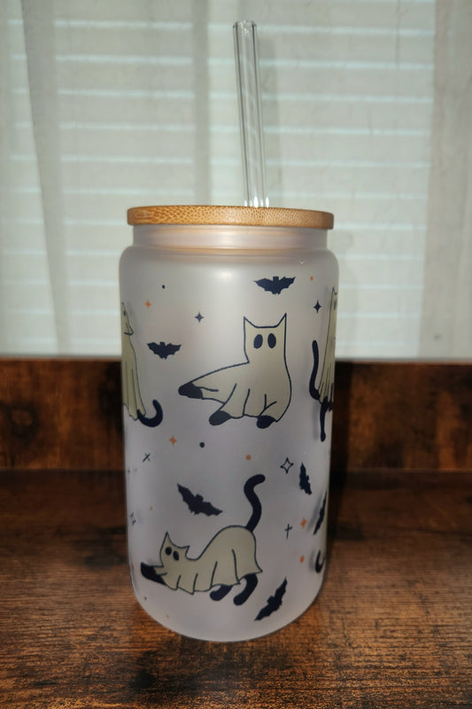 Ghost Cats 16oz Glass Can