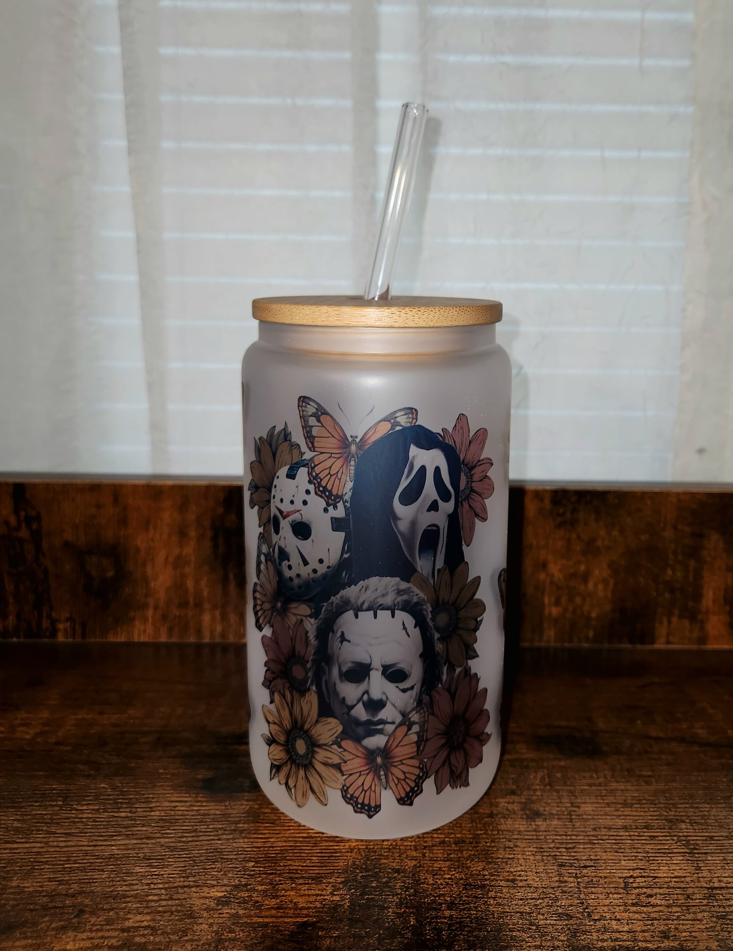Floral Horror 16oz Glass Can