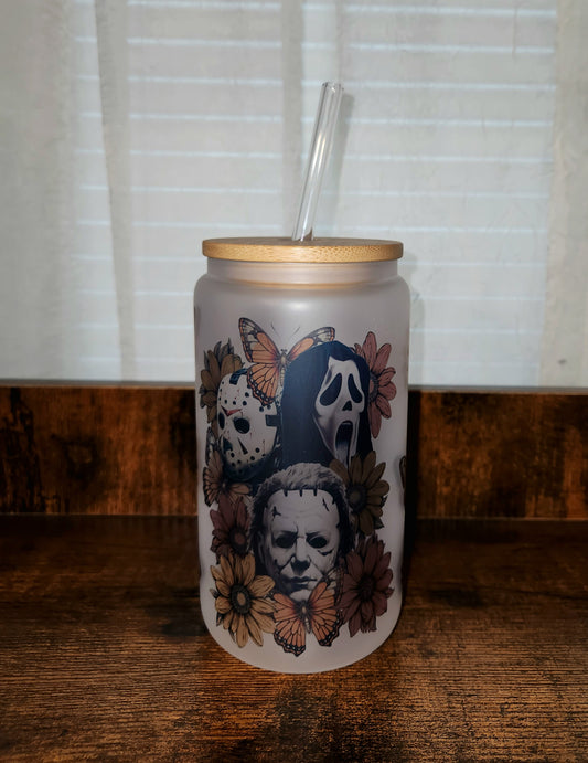 Floral Horror 16oz Glass Can